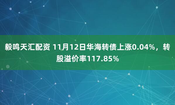 毅鸣天汇配资 11月12日华海转债上涨0.04%，转股溢价率117.85%